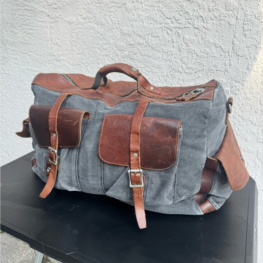 Leather Canvas Weekender Duffle Bag 🔥